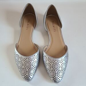 Talbots Silver Perforated D'Orsay Flats